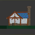 Charming Village Cottage With Blue Tiled Roof White Walls Brick Chimney And Covered Well
