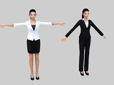 Two Women In Professional Attire White Blazer Black Skirt And Black Suit With Arms Outstretched 3d model