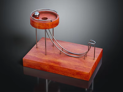 Wooden Base Desktop Physics Toy With Metal Track Circular Platform And Metal Ball 3d model