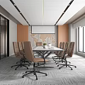 Modern Conference Room Interior with Long Table Chairs Map Backdrop and Windows 3d model