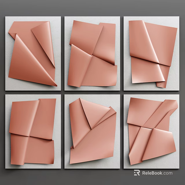 Geometric Origami Design Wall Decor in Copper Tone with Light Gray Background 3d model 