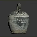 Carved Ceramic Sculpture With Handle Double Spouts Floral And Wave Patterns Gray Blue Color