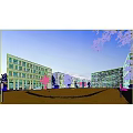 Industrial Park With Modern Buildings Green Lawn Art Sculpture And Trees