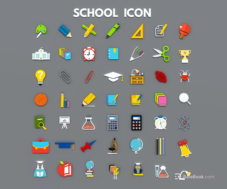 Vibrant School Icons Set Featuring Books Pencils Globe Clock And Education Symbols 3d model 