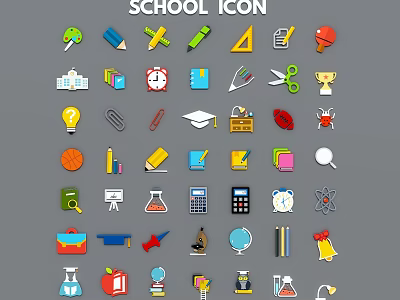 Vibrant School Icons Set Featuring Books Pencils Globe Clock And Education Symbols 3d model