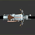 Light Blue Custom Motorcycle With Brown Seat Copper Exhaust Chrome Details And Black Wheels