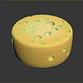 Round Yellow Cheese With Small and Large Holes on Surface for Snacks 3d model