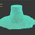 Carved Stone Sculpture with Layered Conical Structure and Circular Base