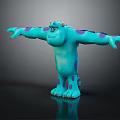 Blue Furry Monster Sulley Character 3D Model Standing With Arms Outstretched And Purple Spots