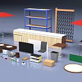 Interior Space Featuring Blue Shelf White Bar Counter Black Chair Round Table And TV
