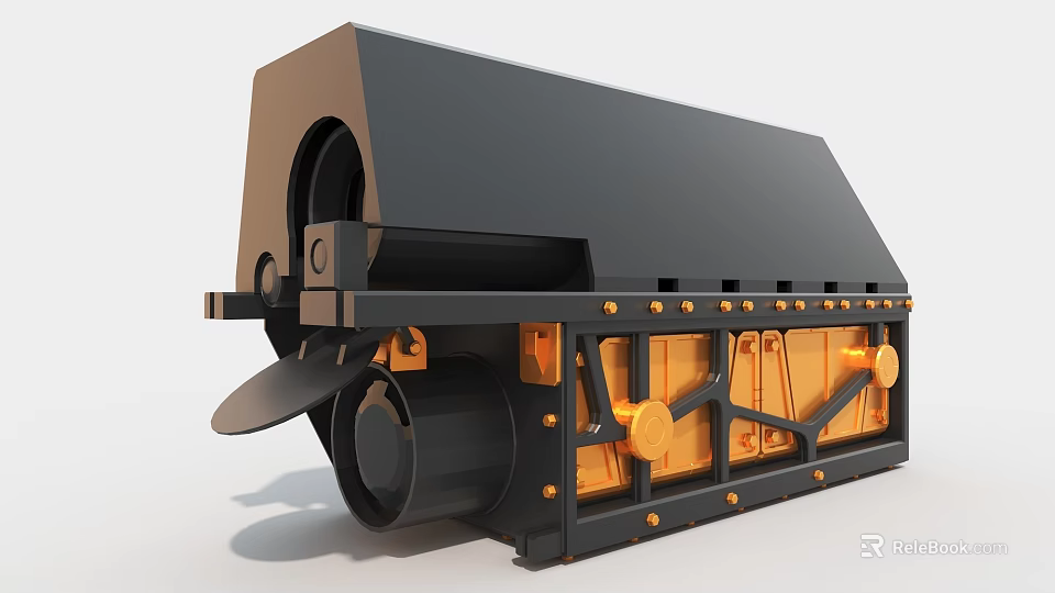 Industrial Engineering Equipment With Black Main Body And Orange Metal Structural Components 3d model 