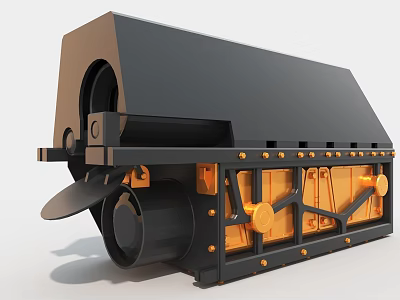 Industrial Engineering Equipment With Black Main Body And Orange Metal Structural Components 3d model