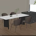 Modern Dining Table With White Marble Top And Brown Chairs Near Window Green Plant