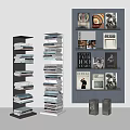 Stylish Bookshelf Featuring Stacked Books Magazines Black And White Photos And Decorative Boxes