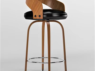 Modern Wooden Bar Stool With Black Cushion Armrest And Metal Footrest Design 3d model