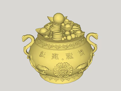 Golden Traditional Ornament Decor Set with Decorative Patterns Dual Handles and Top Ball Ornament 3d model