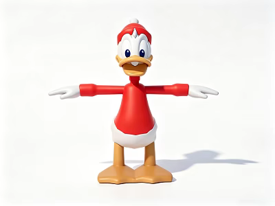 Cute Cartoon Duck Doll In Red Outfit With White Hat And Open Arms 3d model