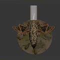 Decorative Bat Like Creature with Colorful Patterned Wings Red Eyes Rock Base and Mechanical Parts