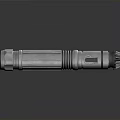 Metallic Silver Cylindrical Weapon With Detailed Grip Functional Buttons And Sleek Finish
