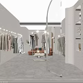 Modern Minimalist Clothing Store Interior With Clothes Racks Sofa Display Shelves And Gray Tiles