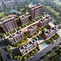Birds Eye View Planning Of Residential Community With Buildings Greenery And Lake