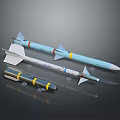 Missile Weapons 3D Models With Different Sizes And Blue White Yellow Design Details