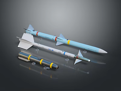 Missile Weapons 3D Models With Different Sizes And Blue White Yellow Design Details 3d model