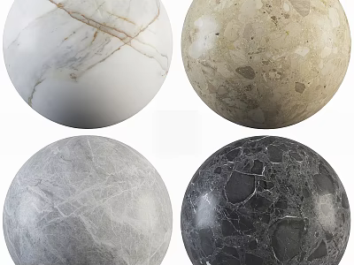 Marble Sphere Components with Natural Veins in White Beige Gray Black Tones 3d model