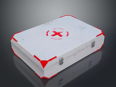White Industrial Equipment Storage Case With Red Edges And X Symbol Metal Latches 3d model