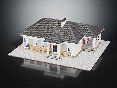 Classic Single Family Home Exterior With Sloped Shingled Roof White Framed Windows And Wooden Front Porch 3d model
