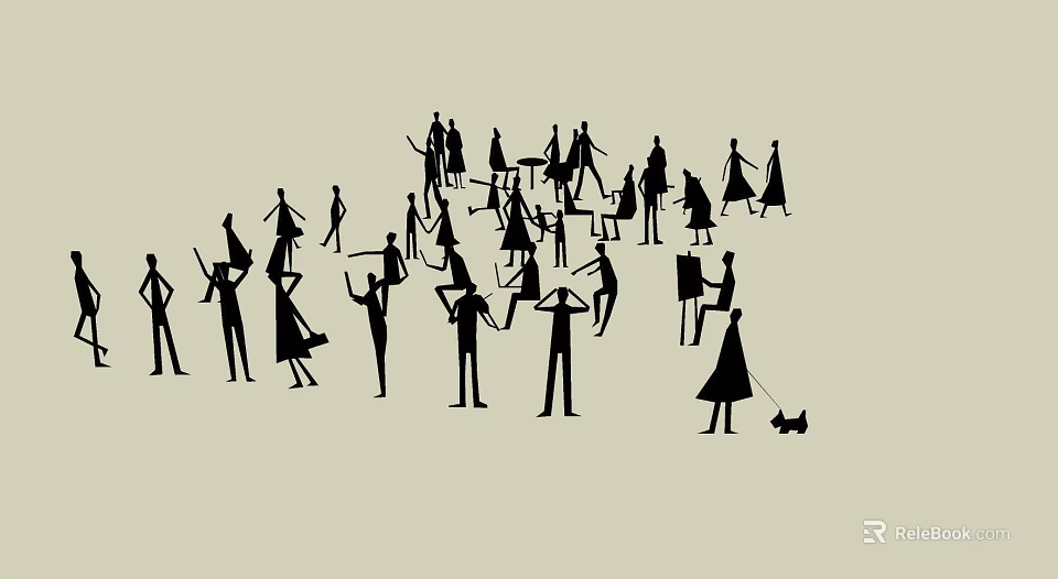 Abstract Stick Figure Drawing With Many Diverse Poses On Light Background 3d model 