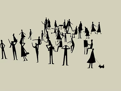 Abstract Stick Figure Drawing With Many Diverse Poses On Light Background 3d model