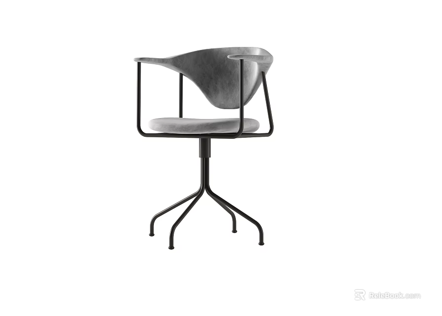 Modern Office Chair With Armrests Curved Backrest Gray Padded Seat And Black Metal Base 3d model 
