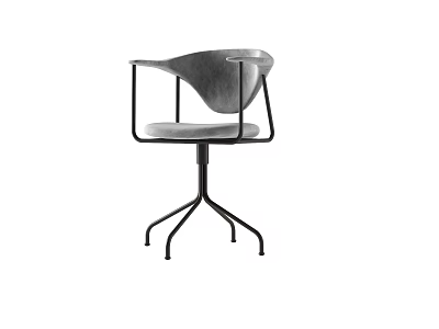 Modern Office Chair With Armrests Curved Backrest Gray Padded Seat And Black Metal Base 3d model
