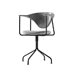 Modern Office Chair With Armrests Curved Backrest Gray Padded Seat And Black Metal Base