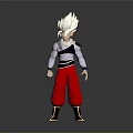Anime Style 3D Character Model With White Hair Red Pants And Gold Accent Shoes Standing In Neutral Pose