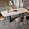 Modern Dining Table Set With Oval Marble Top And Light Gray Beige Chairs In Kitchen