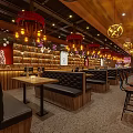 Modern Bar Interior With Wooden Walls Bar Counter High Stools Green Plants And Decorative Lights