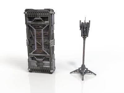 Structured Metal Equipment Cabinet With Frame And Tripod Stand Base Device 3d model