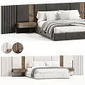 Modern Double Bed With Upholstered Headboard Wooden Nightstands And Soft White Bedding