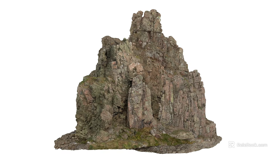 Natural Rock Formation With Layered Stones And Mossy Surface Details 3d model 