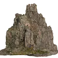 Natural Rock Formation With Layered Stones And Mossy Surface Details