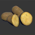 Golden Shiny Potatoes Whole and Sliced on Black Reflective Surface