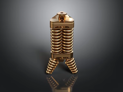 Golden Precision Mechanical Component With Spiral Structure And Three Legged Support 3d model