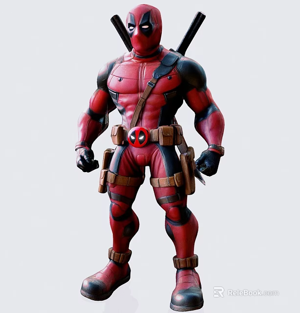 Deadpool Game and Movie Character in Red and Black Suit with Utility Belt and Swords 3d model 