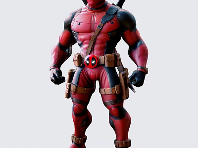 Deadpool Game and Movie Character in Red and Black Suit with Utility Belt and Swords 3d model