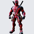 Deadpool Game and Movie Character in Red and Black Suit with Utility Belt and Swords