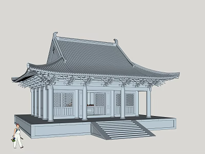 Ancient Chinese Architecture With Traditional Tiled Roof Overhanging Eaves And Stone Steps 3d model