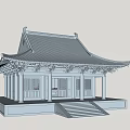 Ancient Chinese Architecture With Traditional Tiled Roof Overhanging Eaves And Stone Steps