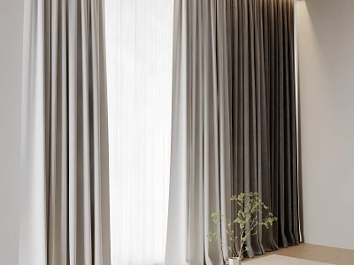 Modern Linen Curtain Design With Gray And Beige Shades For Window Decoration With Natural Light 3d model